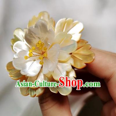 Chinese Classical Yellow Peony Hair Clip Hanfu Hair Accessories Handmade Ancient Song Dynasty Empress Shell Hairpins for Women
