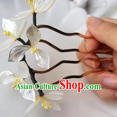 Chinese Classical White Magnolia Hair Comb Hanfu Hair Accessories Handmade Ancient Song Dynasty Princess Shell Hairpins for Women