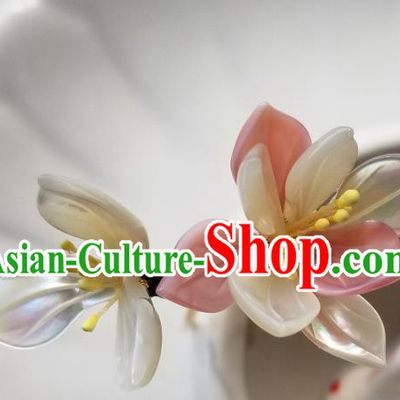 Chinese Classical Pink Magnolia Hair Clip Hanfu Hair Accessories Handmade Ancient Song Dynasty Empress Shell Hairpins for Women