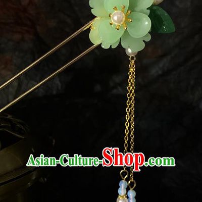 Chinese Classical Green Flowers Hair Clip Hanfu Hair Accessories Handmade Ancient Princess Hairpins Tassel Step Shake for Women