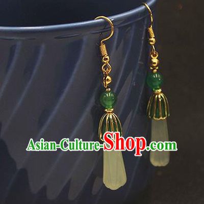 Handmade Chinese Jade Ear Accessories Classical Eardrop Ancient Women Hanfu Court Earrings