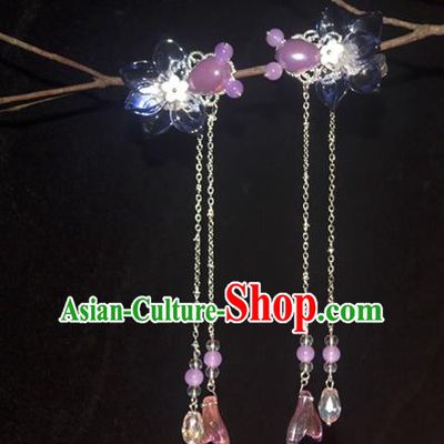 Chinese Classical Purple Goldfish Hair Sticks Hanfu Hair Accessories Handmade Ancient Princess Tassel Hair Claws for Women