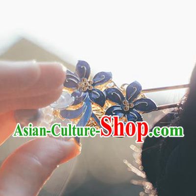 Chinese Classical Cloisonne Flowers Hair Clip Hanfu Hair Accessories Handmade Ancient Princess Pearls Hairpin for Women