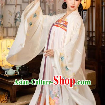 Chinese Tang Dynasty Hanfu Apparels Traditional Ancient Princess Historical Costumes Embroidered Cloak Blouse and Dress Full Set
