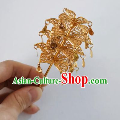 Chinese Classical Court Hair Clip Women Hanfu Hair Accessories Handmade Ancient Tang Dynasty Empress Golden Hairpins
