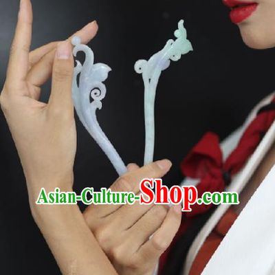 Chinese Classical Court Hair Clips Women Hanfu Hair Accessories Handmade Ancient Tang Dynasty Empress Jade Phoenix Hairpins
