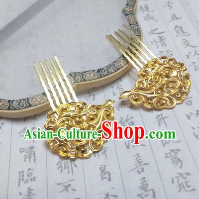 Chinese Classical Court Queen Golden Cloud Hair Comb Women Hanfu Hair Accessories Handmade Ancient Tang Dynasty Imperial Concubine Hairpins