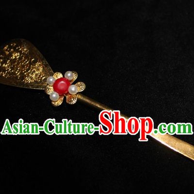 Chinese Classical Court Queen Golden Hair Clip Women Hanfu Hair Accessories Handmade Ancient Tang Dynasty Palace Empress Hairpins