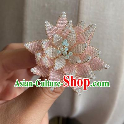Chinese Classical Court Pink Beads Lotus Hair Clip Women Hanfu Hair Accessories Handmade Ancient Qing Dynasty Princess Hairpins