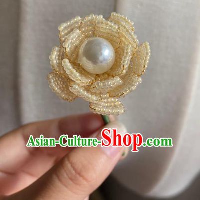 Chinese Classical Court Beige Beads Flower Hair Clip Women Hanfu Hair Accessories Handmade Ancient Qing Dynasty Princess Hairpins