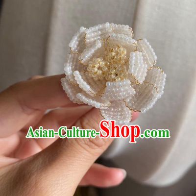 Chinese Classical Court White Beads Flower Hair Clip Women Hanfu Hair Accessories Handmade Ancient Qing Dynasty Princess Hairpins