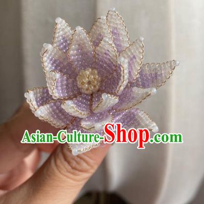Chinese Classical Court Lotus Hair Clip Women Hanfu Hair Accessories Handmade Ancient Qing Dynasty Princess Lilac Beads Hairpins