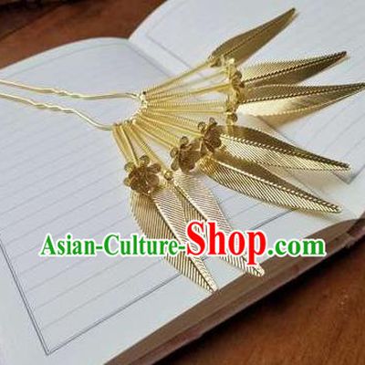 Chinese Classical Hair Clip Women Hanfu Hair Accessories Handmade Ancient Tang Dynasty Court Golden Leaf Hairpins