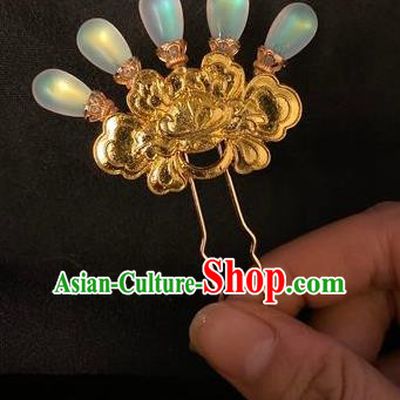Chinese Classical Golden Little Hair Clip Women Hanfu Hair Accessories Handmade Ancient Tang Dynasty Court Moonstone Hairpins