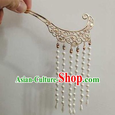 Chinese Classical Ancient Song Dynasty Empress Hair Clip Women Hanfu Hair Accessories Handmade White Beads Tassel Hairpins