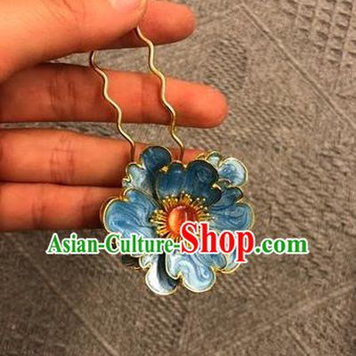Chinese Classical Ancient Ming Dynasty Empress Hair Clip Women Hanfu Hair Accessories Handmade Blueing Peony Hairpins