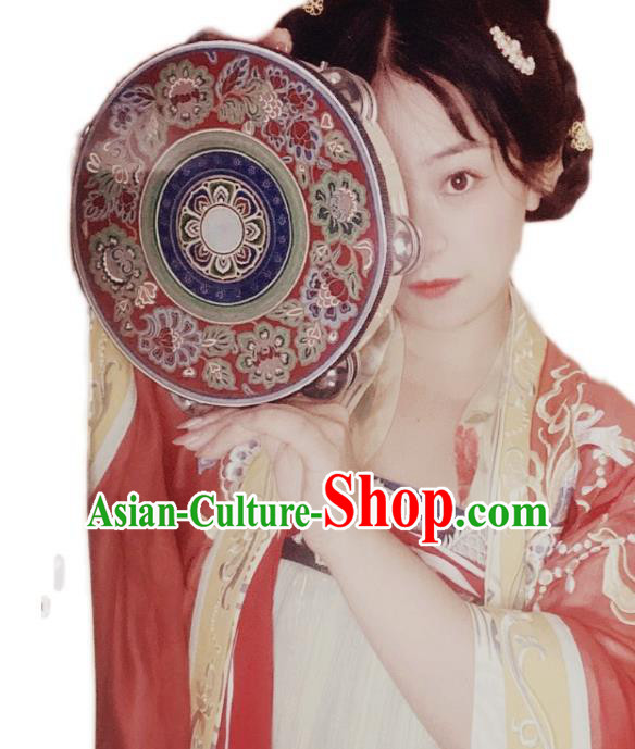 Chinese Classical Dance Drum Ancient Tang Dynasty Tabour Blue Ribbon Bells Tambourine Chinese Classical Dance Drum Ancient Tang Dynasty Tabour Blue Ribbon Bells Tambourine