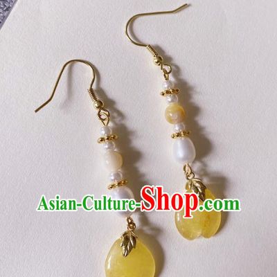 Handmade Chinese Classical Pearls Eardrop Cheongsam Ear Accessories Ancient Hanfu Yellow Stone Earrings