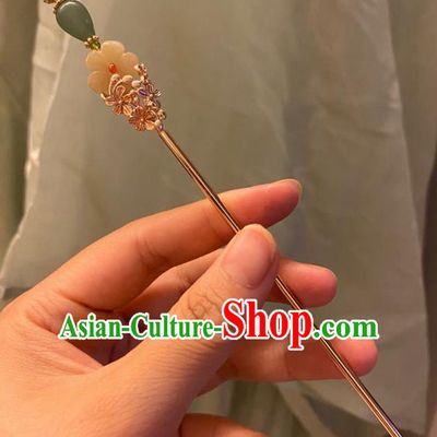 Chinese Ancient Court Empress Golden Flower Hairpin Handmade Hanfu Hair Accessories Chrysoprase Hair Clip