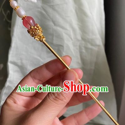 Chinese Ancient Court Empress Golden Hairpin Handmade Hanfu Hair Accessories Pearls Hair Clip