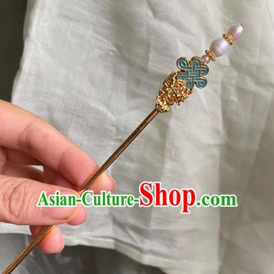 Chinese Ancient Court Empress Golden Hairpin Handmade Hanfu Hair Accessories Qing Dynasty Hair Clip