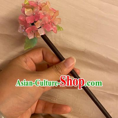 Chinese Ancient Palace Lady Pink Fragrans Hairpin Hanfu Hair Accessories Handmade Ebony Hair Clip