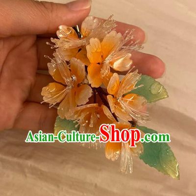 Chinese Ancient Palace Lady Hair Clip Hairpin Hanfu Hair Accessories Handmade Orange Flowers Hair Comb