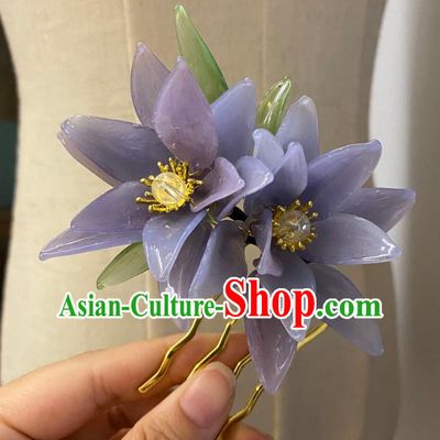Chinese Classical Ming Dynasty Purple Lily Flowers Hair Comb Women Hanfu Hair Accessories Handmade Ancient Princess Hairpin