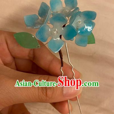 Chinese Ancient Palace Lady Blue Hydrangea Hairpin Hanfu Hair Accessories Handmade Hair Clip