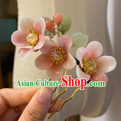 Chinese Classical Pink Plum Hair Comb Women Hanfu Hair Accessories Handmade Ancient Ming Dynasty Princess Flowers Hairpin
