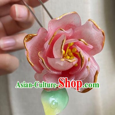 Chinese Ancient Palace Lady Hairpin Hanfu Hair Accessories Handmade Pink Rose Hair Clip