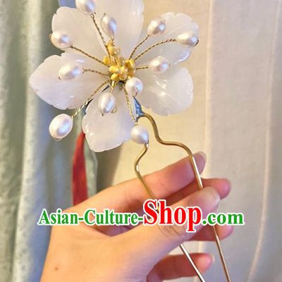 Chinese Classical Pearls Hair Clip Women Hanfu Hair Accessories Handmade Ancient Ming Dynasty White Flowers Hairpin