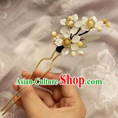 Chinese Classical White Plum Hair Clip Women Hanfu Hair Accessories Handmade Ancient Song Dynasty Princess Hairpin