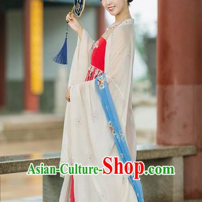 Chinese Ancient Court Princess Hanfu Dress Traditional Apparels Tang Dynasty Garment Beige Cloak and Red Dress Costumes