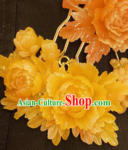 Chinese Ancient Princess Yellow Peony Hairpins Hair Accessories Handmade Kimono Courtesan Hair Comb Chinese Ancient Princess Yellow Peony Hairpins Hair Accessories Handmade Kimono Courtesan Hair Comb