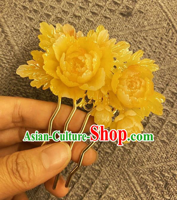 Chinese Ancient Princess Yellow Peony Hairpins Hair Accessories Handmade Kimono Courtesan Hair Comb Chinese Ancient Princess Yellow Peony Hairpins Hair Accessories Handmade Kimono Courtesan Hair Comb