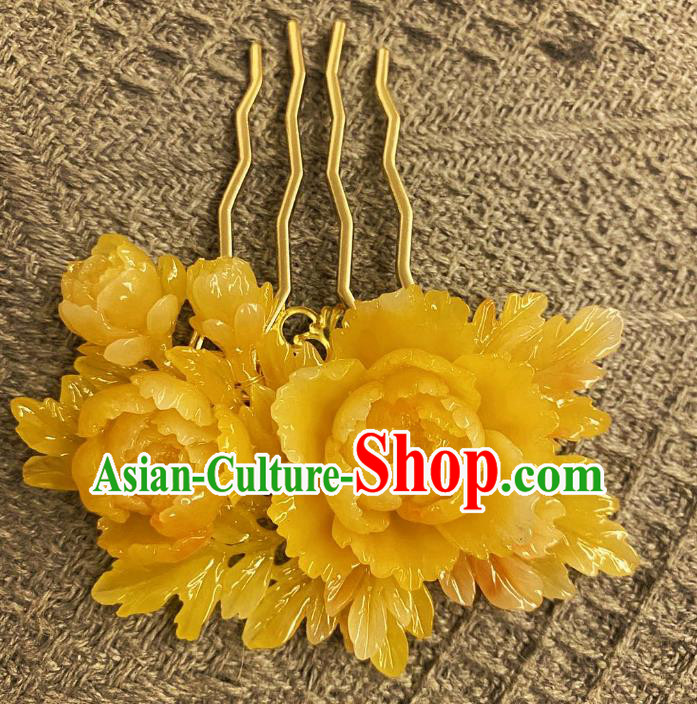 Chinese Ancient Princess Yellow Peony Hairpins Hair Accessories Handmade Kimono Courtesan Hair Comb Chinese Ancient Princess Yellow Peony Hairpins Hair Accessories Handmade Kimono Courtesan Hair Comb