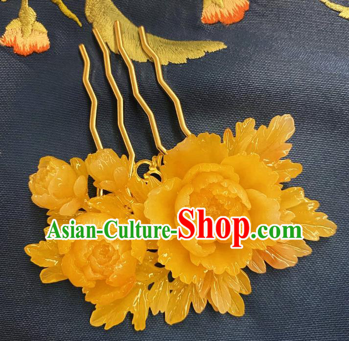 Chinese Ancient Princess Yellow Peony Hairpins Hair Accessories Handmade Kimono Courtesan Hair Comb Chinese Ancient Princess Yellow Peony Hairpins Hair Accessories Handmade Kimono Courtesan Hair Comb