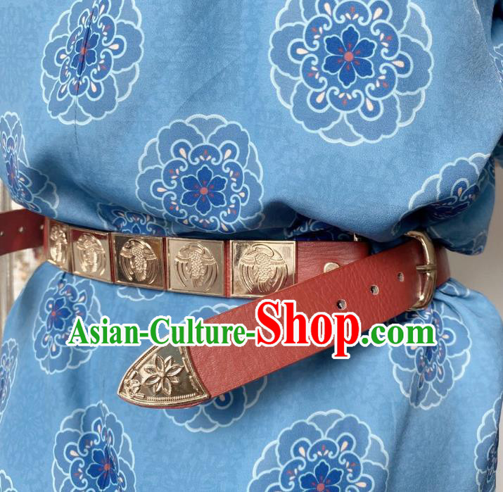 Chinese Classical Ancient Hanfu Red Leather Belt Tang Dynasty Swordsman Waistband Accessories Chinese Classical Ancient Hanfu Red Leather Belt Tang Dynasty Swordsman Waistband Accessories