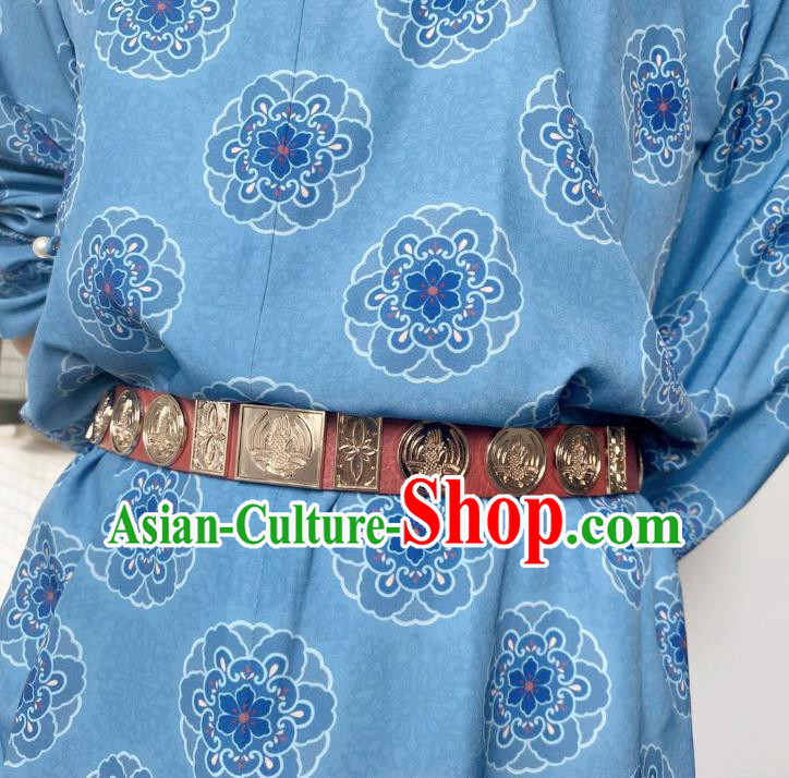 Chinese Classical Ancient Hanfu Red Leather Belt Tang Dynasty Swordsman Waistband Accessories Chinese Classical Ancient Hanfu Red Leather Belt Tang Dynasty Swordsman Waistband Accessories