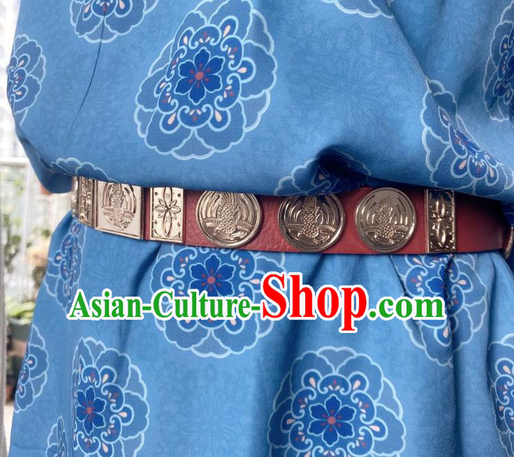 Chinese Classical Ancient Hanfu Red Leather Belt Tang Dynasty Swordsman Waistband Accessories Chinese Classical Ancient Hanfu Red Leather Belt Tang Dynasty Swordsman Waistband Accessories