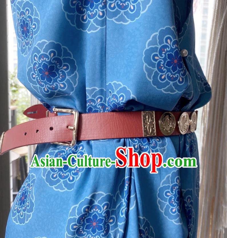 Chinese Classical Ancient Hanfu Red Leather Belt Tang Dynasty Swordsman Waistband Accessories Chinese Classical Ancient Hanfu Red Leather Belt Tang Dynasty Swordsman Waistband Accessories