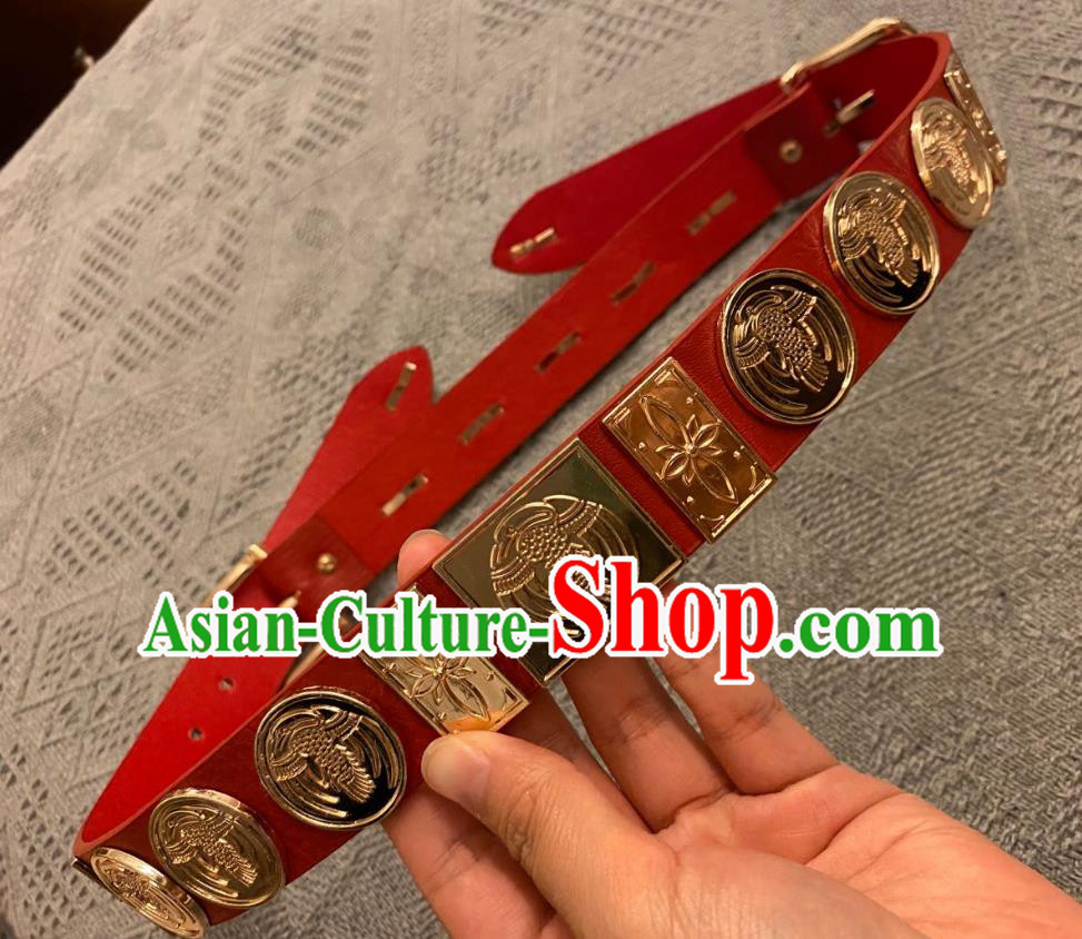 Chinese Classical Ancient Hanfu Red Leather Belt Tang Dynasty Swordsman Waistband Accessories Chinese Classical Ancient Hanfu Red Leather Belt Tang Dynasty Swordsman Waistband Accessories