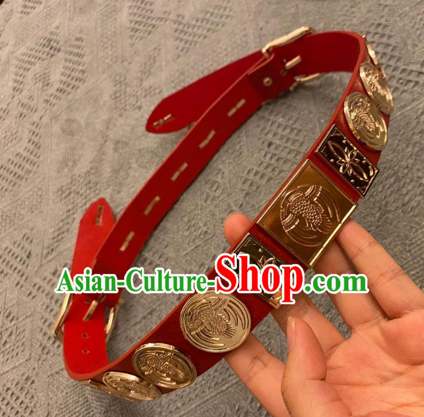 Chinese Classical Ancient Hanfu Red Leather Belt Tang Dynasty Swordsman Waistband Accessories Chinese Classical Ancient Hanfu Red Leather Belt Tang Dynasty Swordsman Waistband Accessories
