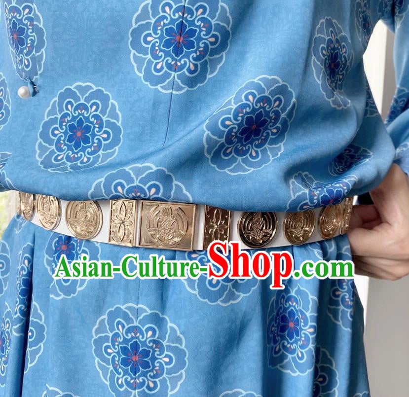 Chinese Classical Ancient Hanfu White Leather Belt Tang Dynasty Swordsman Waistband Accessories Chinese Classical Ancient Hanfu White Leather Belt Tang Dynasty Swordsman Waistband Accessories