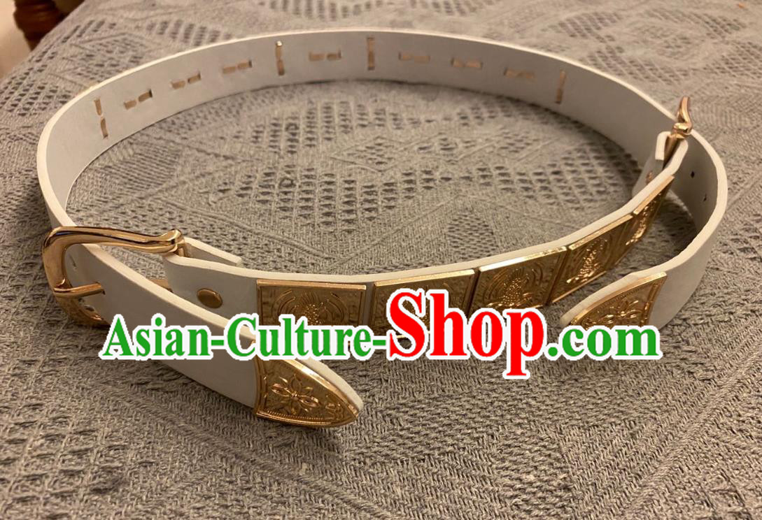 Chinese Classical Ancient Hanfu White Leather Belt Tang Dynasty Swordsman Waistband Accessories Chinese Classical Ancient Hanfu White Leather Belt Tang Dynasty Swordsman Waistband Accessories