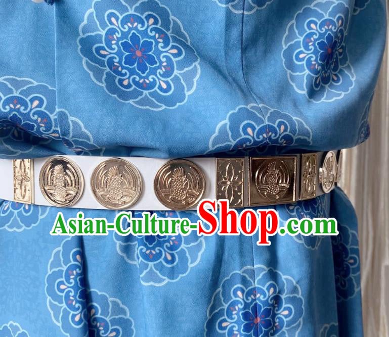 Chinese Classical Ancient Hanfu White Leather Belt Tang Dynasty Swordsman Waistband Accessories Chinese Classical Ancient Hanfu White Leather Belt Tang Dynasty Swordsman Waistband Accessories