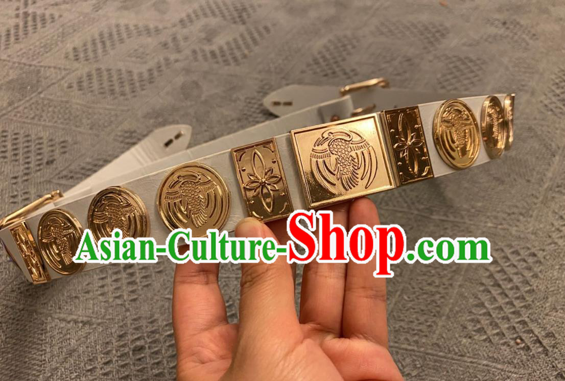 Chinese Classical Ancient Hanfu White Leather Belt Tang Dynasty Swordsman Waistband Accessories Chinese Classical Ancient Hanfu White Leather Belt Tang Dynasty Swordsman Waistband Accessories