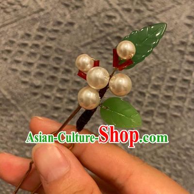 Chinese Ancient Princess Hairpin Hanfu Hair Accessories Women Handmade Green Leaf Hair Clip
