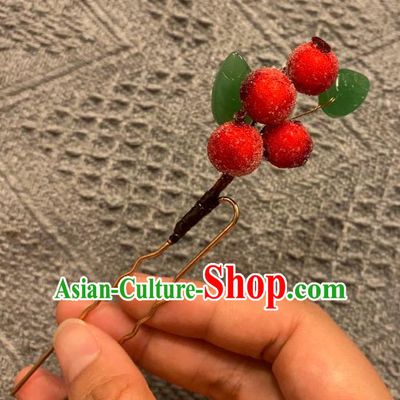 Chinese Ancient Princess Hairpin Hanfu Hair Accessories Women Handmade Red Waxberry Hair Clip